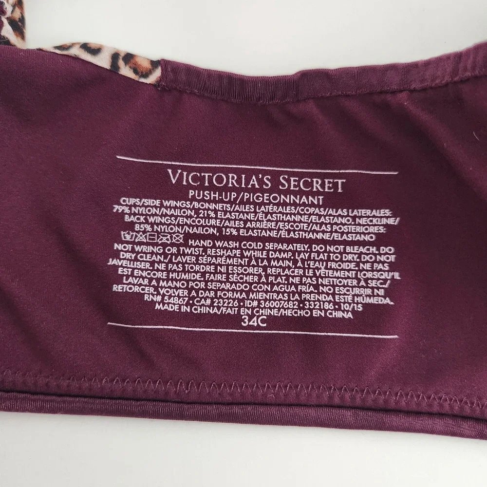 Victoria's Secret Padded underwire Push-Up Bra 34C Burgundy‎ satin